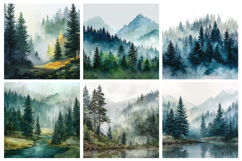 Watercolor Forest Landscape Digital Paper Background Product Image 2