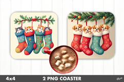 Christmas Socks, Christmas Animal, Square Coaster PNG Product Image 1