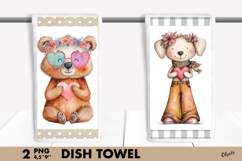 Whimsical Valentine Dish Towel PNG. Retro Animal Kitchen PNG Product Image 1
