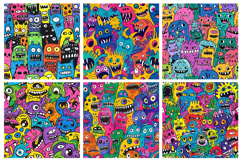 Cute Monster Doodle Art Seamless Pattern and Digital Paper Product Image 2