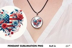 Patriotic Heart Pendant PNG. 4th July Cirkle Sublimation Product Image 1