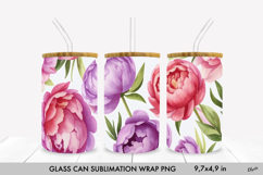 Flower Glass Can. Peony Glass Can Wrap PNG Product Image 1