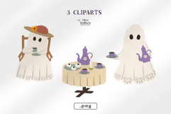 Cute Ghosts Clipart. Spooky Halloween Tea Party PNG Product Image 2