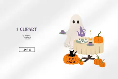 Ghost Tea Party PNG. Spooky Halloween Ghost Clipart Product Image 2