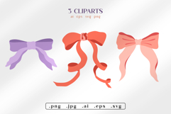 Cute Ribbon Bows Illustration. Coquette Girly Vector Clipart Product Image 2