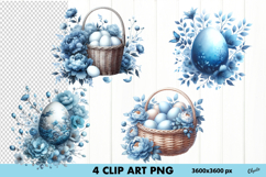 Watercolor Easter Blue Flower Clipart. Egg Clipart Product Image 1