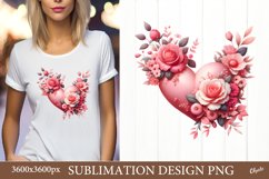 Valentine’s Day Sublimation. Pink Heart with Flowers Tshirt Product Image 1