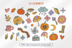 Groovy Autumn Clipart. Retro Autumn Doodles PNG Set Product Image 2