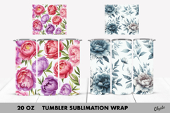 Peony Tumbler Wrap. Blue Peony, Pink Peony Tumbler PNG Product Image 1