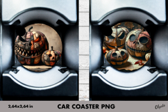 Monster Pumpkin Car Coaster PNG. Halloween Car Coaster Product Image 1