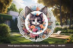 Cat Flowers Watercolor Wind Spinner Sublimation Design 2 Product Image 1