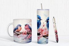 Watercolor Birds With Floral Digital Paper Product Image 2