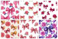 Watercolor Rose with Bow Seamless Pattern and Digital paper Product Image 2