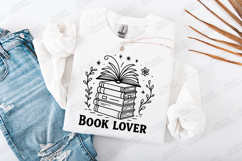 Book Lover Minimal Line Art Stacked Books Reading Design Product Image 1