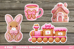 Pink Christmas Stickers PNG. Gingerbread Stickers Printable Product Image 1