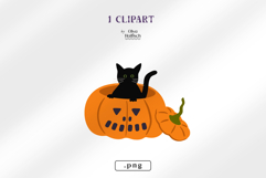 Halloween Clipart. Spooky Black Cat in Carved Pumpkin PNG Product Image 2
