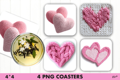  Knitting Pink Heart PNG, Valentine Coaster Sublimation PNG Product Image 1
