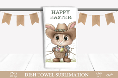Easter Bunny Dish Towel PNG. Western Bunny Sublimation Product Image 1