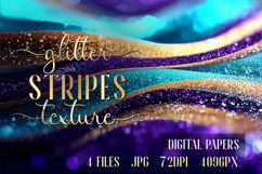 Glitter Teal Violet Golden Stripes backgrounds|Digital Paper Product Image 1