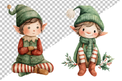 Watercolor Christmas ELF Clipart Bundle Product Image 2