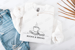 Books And Brews Minimal Coffee Book Lover Line Art Design Product Image 1