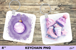 Watercolor Christmas Keychain PNG. Purple Christmas Keychain Product Image 1