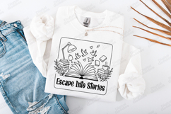 Escape Into Stories Book Lover Minimal Reading Line Art Product Image 1