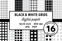 Black &amp; White Seamless Grid Patterns Product Image 1
