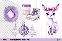 Watercolor Lilac Christmas Clipart PNG Product Image 1