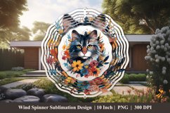 Cat Flowers Watercolor Wind Spinner Sublimation Design 3 Product Image 1