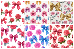 Watercolor Rose with Bow Seamless Pattern and Digital paper Product Image 3