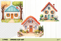Cute Spring Fairytale Houses Clipart PNG Product Image 1