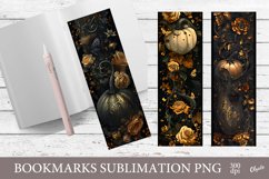 Dark Halloween Bookmark PNG. Golden Pumpkin Sublimation PNG Product Image 1