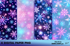 Iridescent Snowflakes Digital Paper. Winter Background PNG Product Image 1