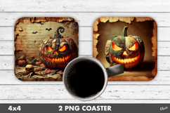 Monster Pumpkin Coaster. Halloween Retro Coaster PNG Product Image 1