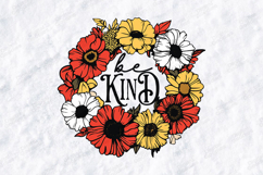 Be Kind Floral Wreath Sublimation PNG Mental Health Art Product Image 3