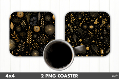Christmas Gold Coaster PNG. Gold and Black Square Coaster Product Image 1