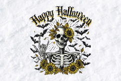 Happy Halloween SVG - Sunflower Skeleton Rock On Cut File Product Image 3