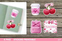 Yarn Valentine Stickers PNG. Teacher Sticker PNG Product Image 1