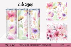 Watercolor Flower Tumbler Sublimation. Tumbler Wrap PNG Product Image 1