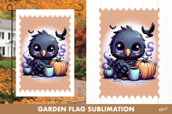 Halloween Garden Flag Sublimation. Cute Crow PNG Product Image 1