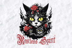 Restless Spirit SVG - Gothic Black Cat Halloween Rose PNG Product Image 3
