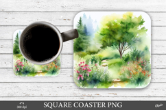 Forest Landscape Coaster PNG. Square Coaster PNG Product Image 1
