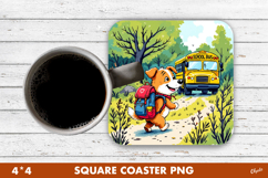 Back to School Coaster PNG. A Cheerful Dog Goes to School Product Image 1