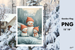Watercolor Family Snowman Garden Flag Sublimation PNG Product Image 1