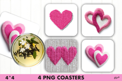  Knitting Pink Heart PNG, Valentine Coaster Sublimation Product Image 1