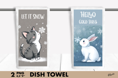 Winter Animal Dish Towel Sublimation PNG Product Image 1