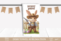 Easter Bunny Dish Towel PNG. Western Bunny Sublimation Product Image 1