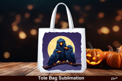 Crows with Moon Sublimation. Halloween Tote Bag PNG Product Image 1