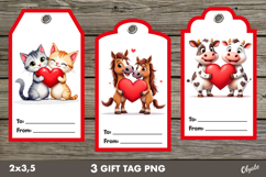 Valentine Gift Tag PNG. Cute Animal Labels PNG Product Image 1